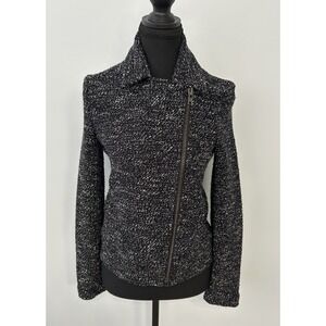 J.Crew Womens Black White Tweed Asymmetrical Zip Moto Jacket Size 4